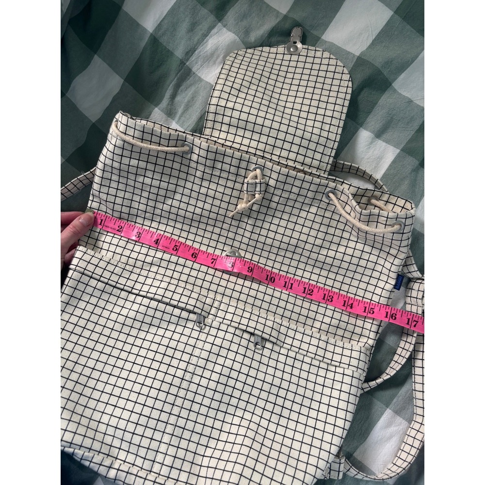 BAGGU Drawstring Canvas Backpack Natural Grid Rucksack Travel - Picture 9 of 11